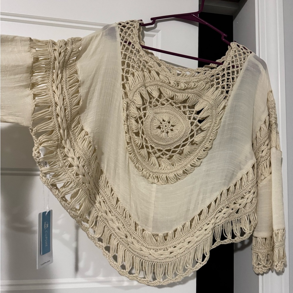 Cream Crochet Poncho